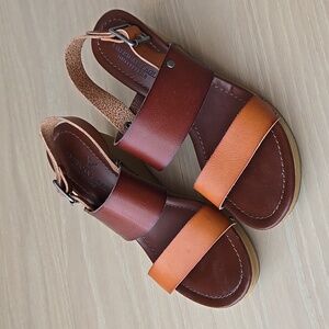 Brown leather wedge sandals